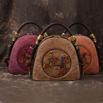 Flower Bird Embossing Handmade Retro Bag for women genuine leather handbag and European and American headlining Bull Leather Single Shoulder Inclined Satchel Lady Bag