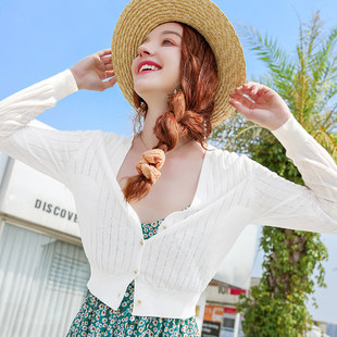 Knitted cardigan jacket for women 2023 spring and summer new thin top long-sleeved short outer shawl air-conditioning sun protection