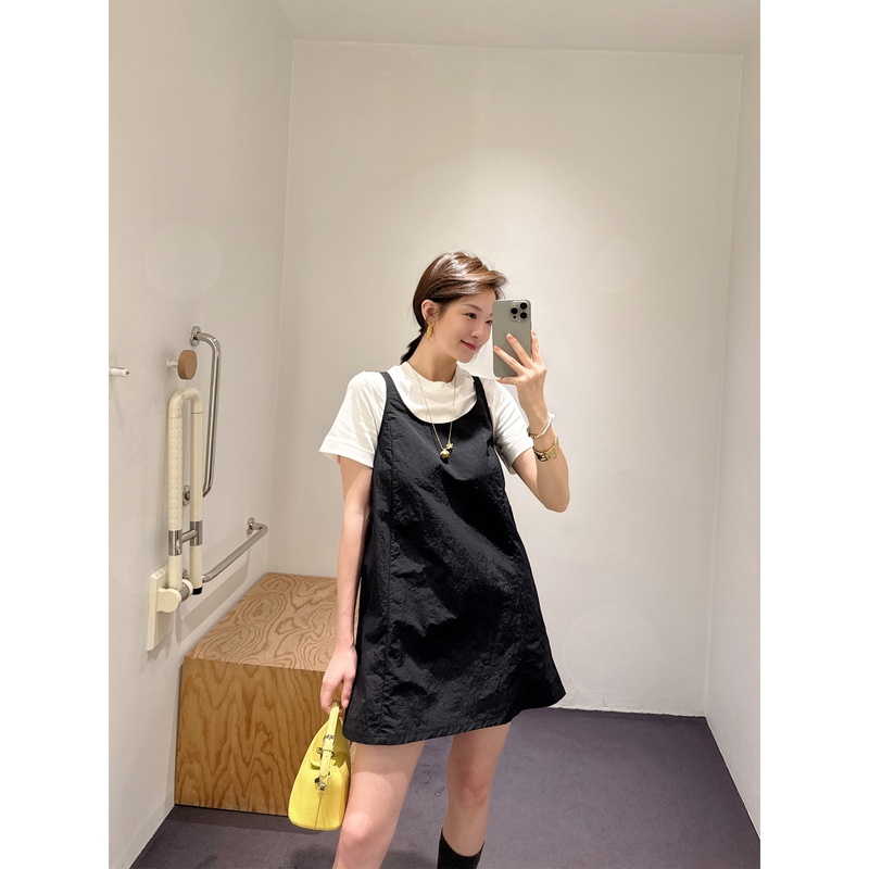 Cos Style Women's Clothing 2026 Spring/Summer Elegant Mini Black Spaghetti Strap Dress Patchwork Petite Short A-Line Skirt