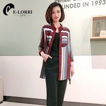 E-Lorri E-Lorri summer new loose and wild Korean version of the shirt striped large version of the shirt commuter thin women B3812