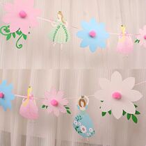 Baby birthday party decoration three-dimensional flowers pull flower princess paper pull flag childrens 100-day party wedding decoration
