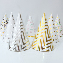 Net celebrity party hat Baby banquet year-old party decoration paper hat ins storm wave pattern bronzing birthday hat