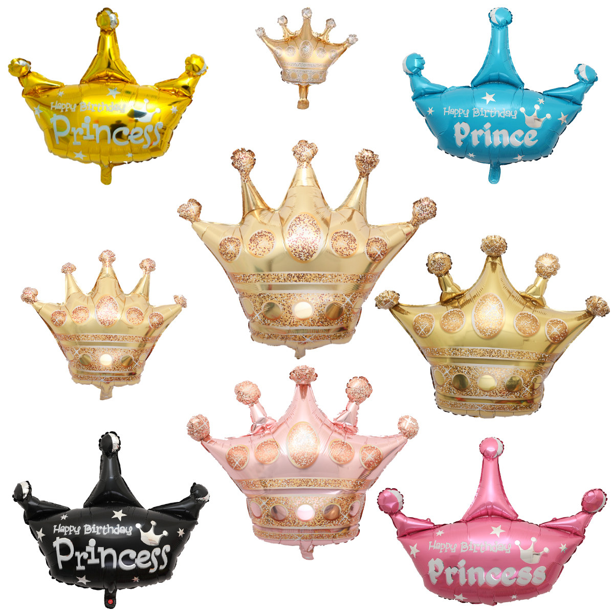 Golden Crown Aluminum Film Balloon Golden Large Medium Size Pink Blue Prince Princess Crown Aluminum Foil Balloon