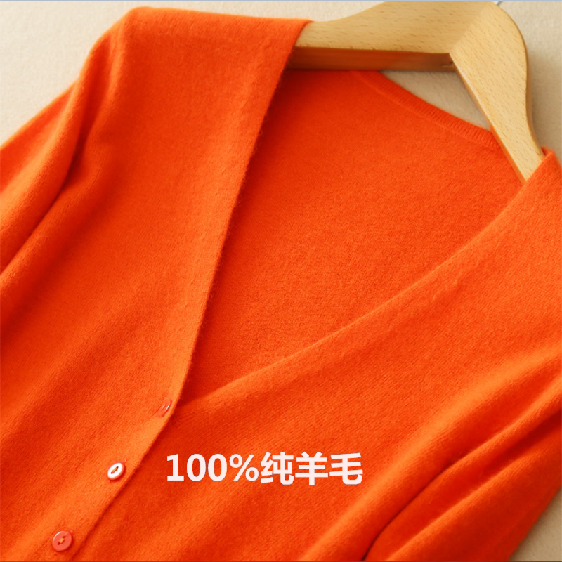100% Pure Wool Cardigan Jacket for Women, Knitted Base Layer, V-Neck, 2026 Spring New Style, Outerwear Cashmere Sweater for Women