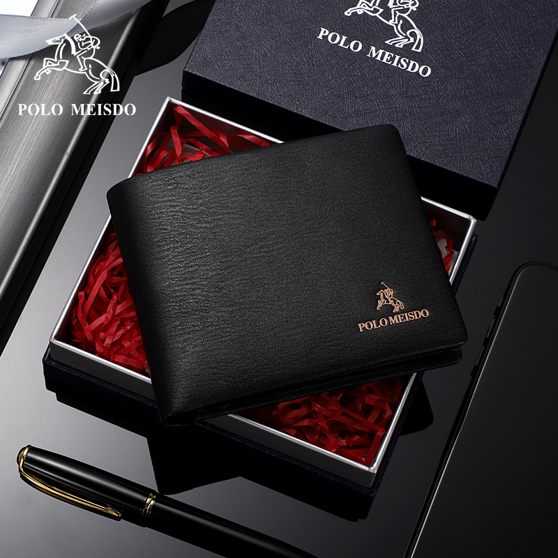 British Paolo Men's Wallet Short Genuine Leather 2023 New High-end Brands Money Clip Soft Top Layer Bull Leather Wallet Tide-Taobao