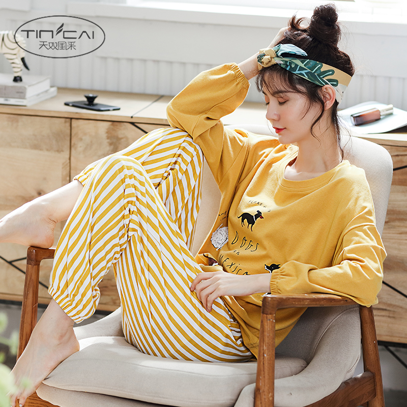 Pajamas women spring and autumn Korean version of long sleeve cute cotton early autumn girls students can wear princess style two-piece suit