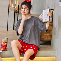 Bear Ben Bear Sleepwear Female Summer Net Red Popcorn 2021 New Summer Style Short Sleeve Pure Cotton Cute Slim Summer Suit