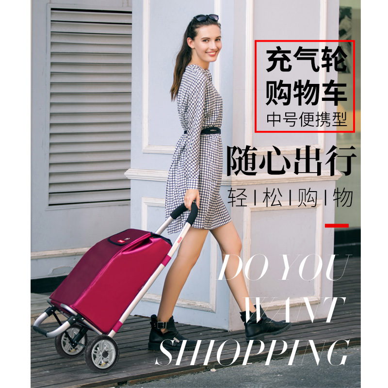 Grocery shopping cart small pull cart elderly shopping cart trolley cart hand pull cart folding portable trailer home light vegetable basket cart