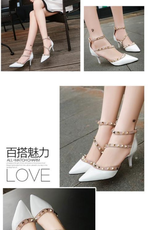 Mùa xuân 2019 phiên bản mới của Hàn Quốc của đôi dép đinh tán Giày nữ Baotou khóa từ giày cao gót mũi nhọn hở mũi cao gót sandal bitis nữ