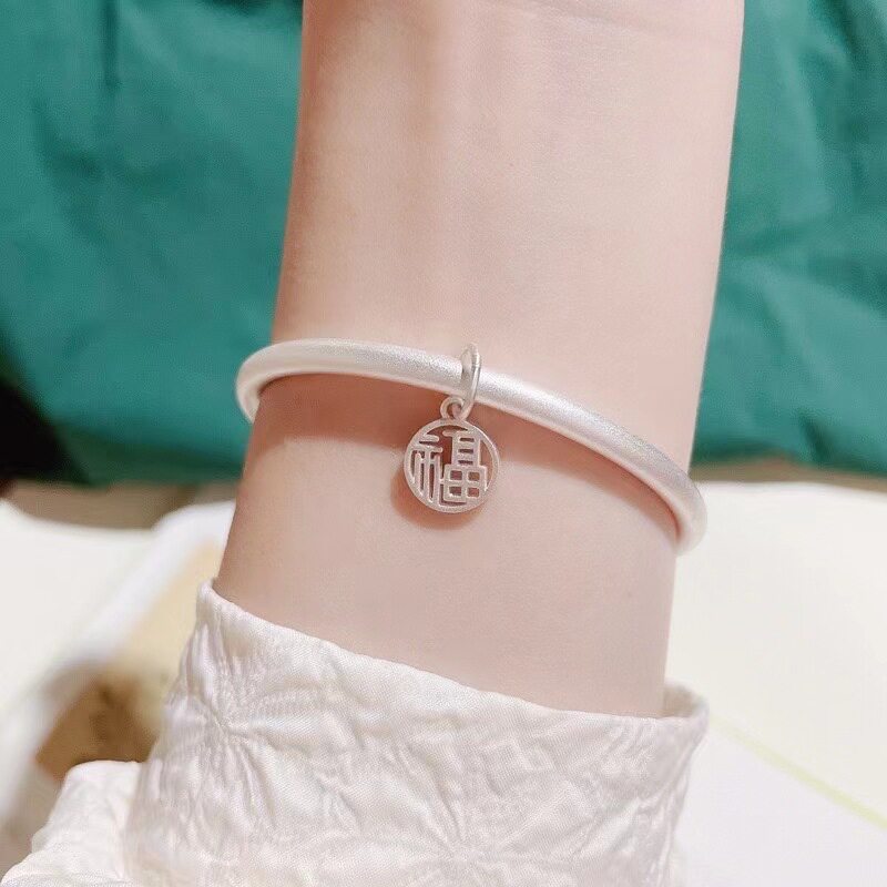 Ping An Fule girlfriend frosted 999 foot silver bracelet Guffin silver silver hand ring pure silver bracelet handmade silver decoration gift