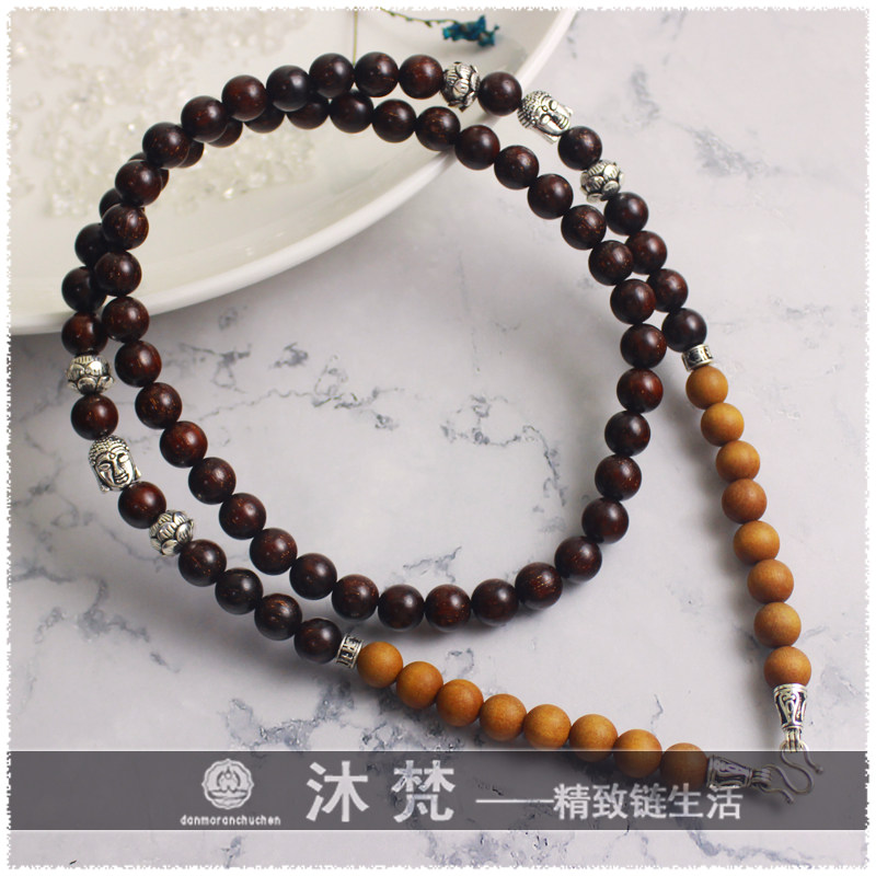 High-end Thai Flemish chain hanging sandalwood man and woman two hung three hung Buddha chain chain pure silver pendant necklace