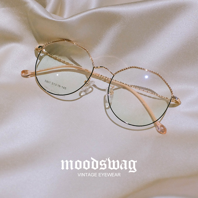 Irregular eye frame retro net red myopia round frame gold glasses female round face plain face artifact flat mirror