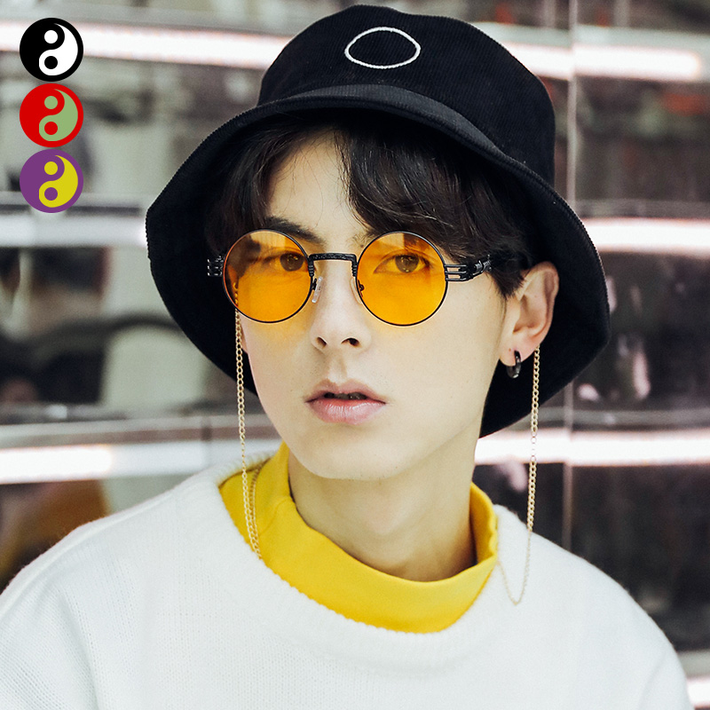 Clinging to the round frame retro personality sunglasses female hip hop dancer sunglasses can be matched with myopia round sunglasses women