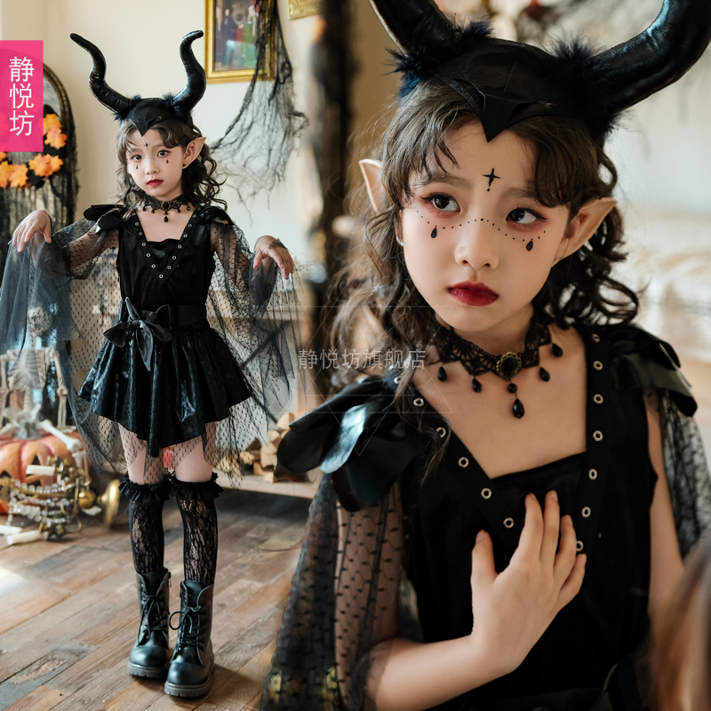 Halloween Kidsren's Costume Night Elf Little Devil Witch Stage Dress up Performance Girl Vampire Dress