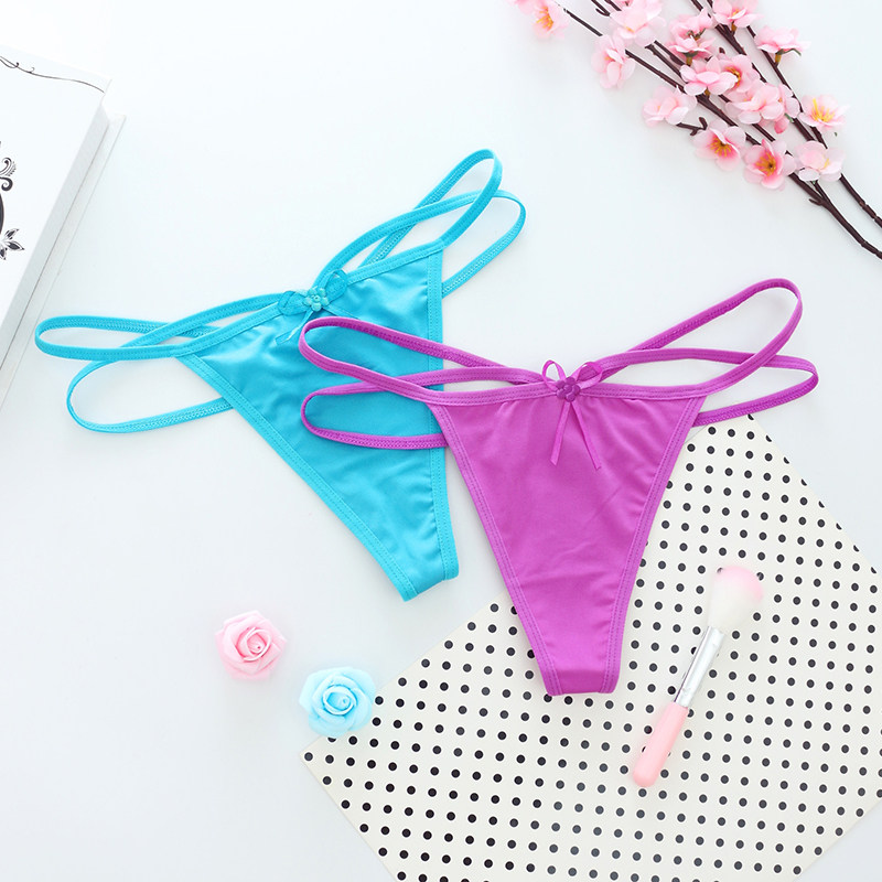 Buy 3 send 1 Lady sexy Ding Pants Woman Cute Low Waist Sweet Butterfly Knot Double Strap Hollowed-out Seductive Briefs