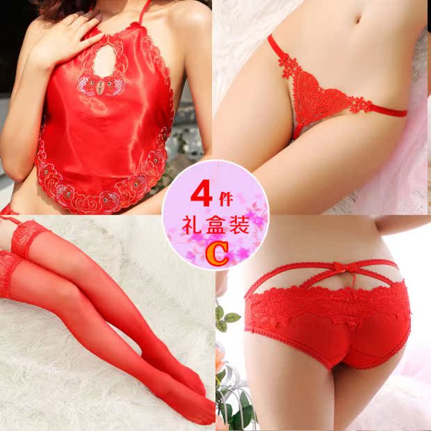 4 hộp quà cưới gợi cảm màu đỏ phù hợp với cặp vợ chồng đồ lót tam giác cám dỗ ren không dấu vết thong đầm ngủ dễ thương