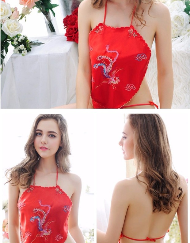 Bộ đồ lót 2 mảnh gợi cảm tạp dề phụ nữ gợi cảm người lớn phù hợp với dây đeo đồ ngủ cổ của phụ nữ thêu đồ lót bộ ngủ 2 dây