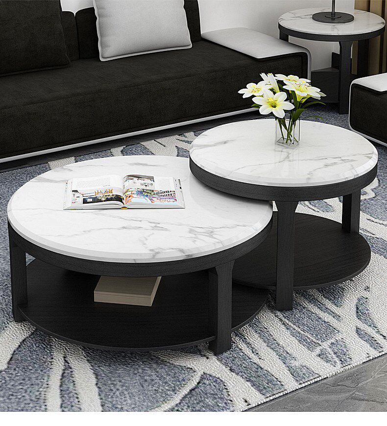 Marble coffee table round Nordic simple small tea table small apartment living room simple retractable solid wood TV cabinet combination 