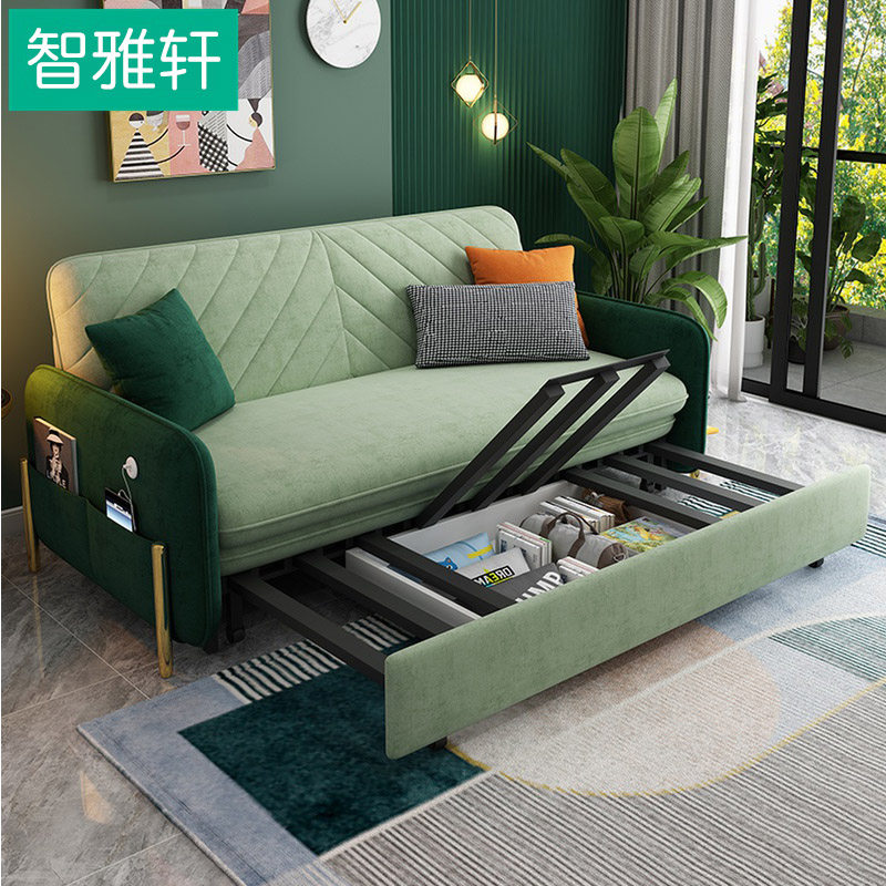 Light luxury foldable dual-purpose sofa bed 1 4m double small apartment sitting and sleeping storage multi-functional net red living room sofa