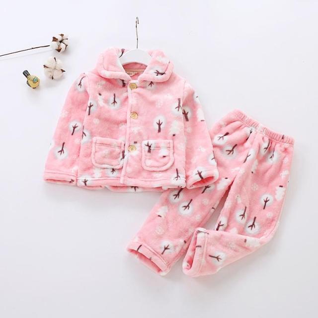 Autumn winter new children's flannel pyjamas suit boy girl's baby thickened Coral Suede Home Suit Suit