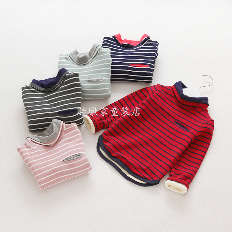 Child Cavet Long sleeves T-shirt 2021 Autumn Winter New baby High collar Jacket Head Warm Clothes Girl Thickened Striped T-shirt