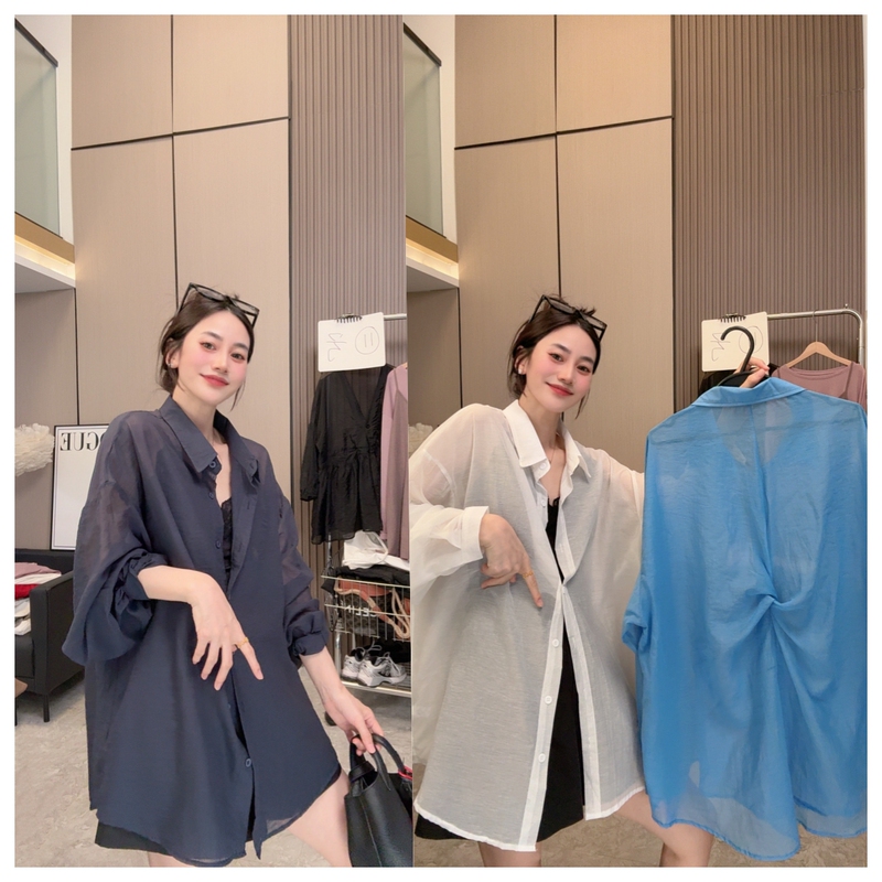 【Twisted Back】New for Summer~ Designed with a Simple and Elegant Style, Loose-Fitting Mid-Length Long-Sleeve Shirt