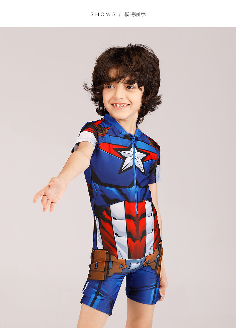 Áo tắm trẻ em mới của Chau Ke Đồ bơi người nhện Marvel đội trưởng đội kem chống nắng cậu bé lớn của Mỹ - Bộ đồ bơi của Kid áo bơi trẻ em