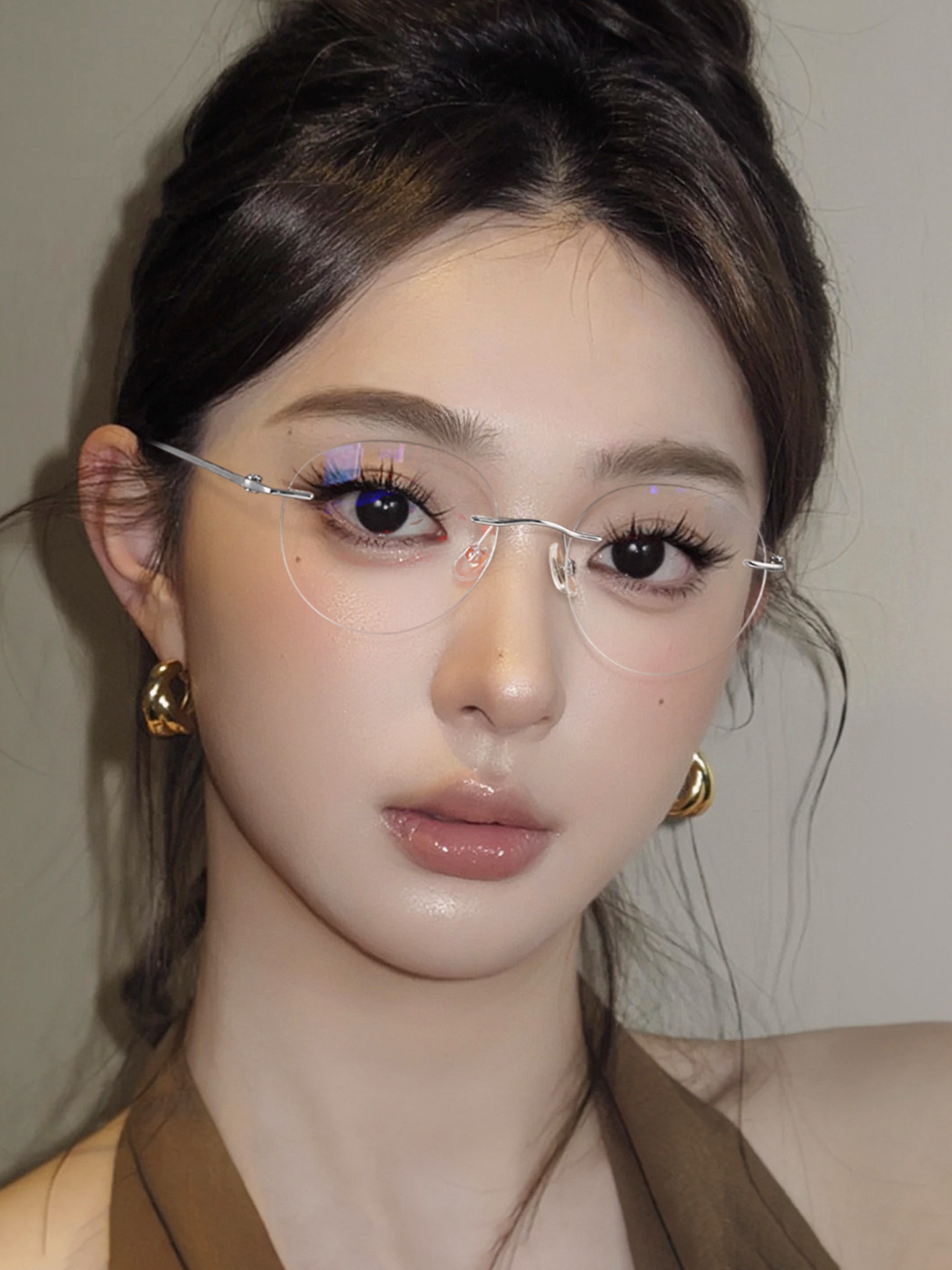 Ultra-Light Round Rimless Glasses for Women, Suitable for Prescription Lenses, Natural Look, Elegant Titanium Frame, Frameless, High-End Feel