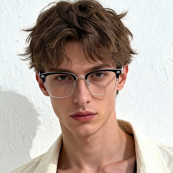 Ultra-Light, Elegant Half-Rim Glasses Frame for Men, Trendy and Handsome, Suitable for Prescription Lenses, Blue Light Blocking, Business and Casual Eyewear Frame