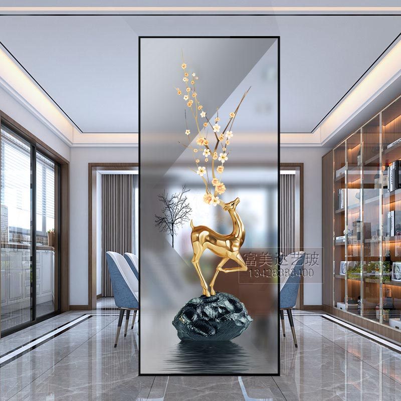 Nordic light luxury glass screen partition living room New Chinese style entrance decoration Bedroom occlusion wall Modern simplicity