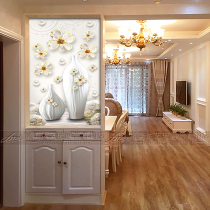 Modern art glass screen partition entry entrance living room shoe cabinet seat screen background wall frosted vase