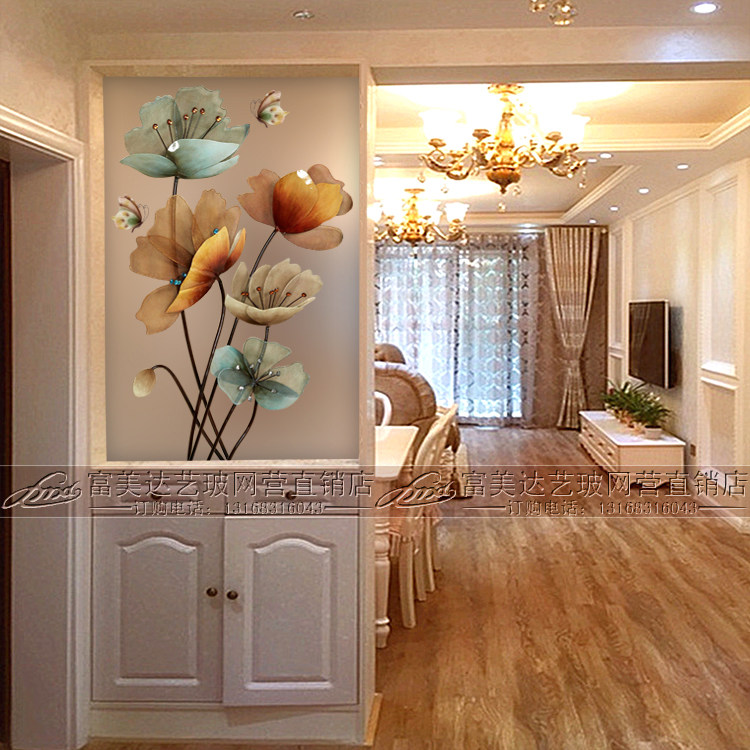 Nordic decorative art glass screen partition wall Double-sided translucent living room entry shoe cabinet entrance Powder room Modern