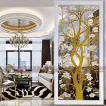 Eurostyle Art Glass Screen Xuanguan Background Wall Living Room Shoe Cabinet Carved bifacial light transmission partition wall Fat chaeen tree