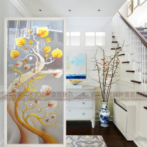 Eurostyle Style Art Glass Genguan Background Living-room Partition Double Sided Light Transmission Screen Frosted Sculptures Flowers trees