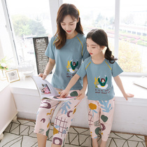 Childrens pajamas summer thin cotton girls short-sleeved air-conditioning clothing mother and daughter pajamas big childrens home clothing set
