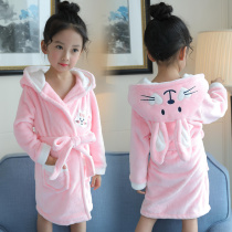 Girls Faralexun robes children coral velvet winter thickened girls hooded home clothing womens pajamas