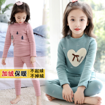Girls plus velvet underwear set Winter thickened childrens autumn pants cotton high collar girl warm clothing