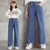 Spring dress girls wide leg pants foreign atmosphere 2021 new childrens jeans spring and autumn in the big boy autumn pants loose tide