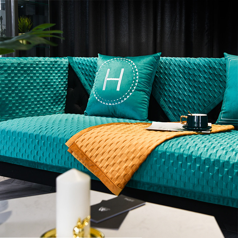 Nordic sofa cushion four seasons universal seat cushion solid color non-slip fabric simple solid wood leather sofa cover back towel