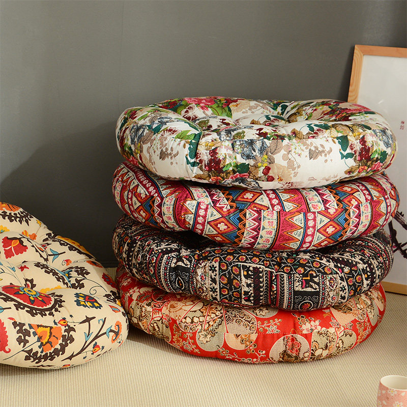 Cotton thickened rattan chair cushion student chair cushion linen round meditation tatami bay window cushion futon