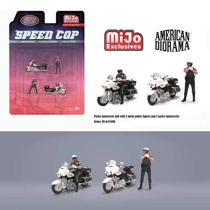 Ad64529 Ad64530 1:64 Patrol Police Motorcycle Alloy Figure Model Scene Decoration