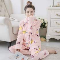 Coral velvet pajamas womens winter thickened plus velvet home clothing womens flannel can wear warm suits spring and autumn