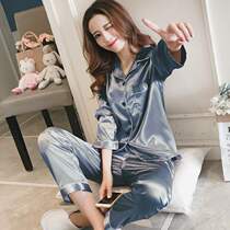 Pajamas womens spring and autumn ice silk long sleeves Korean two-piece set can be worn outside sexy spring and summer plus fat home clothes