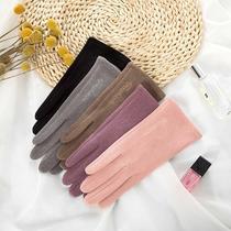 Gloves female autumn and winter thin Korean version of cute embroidery elastic Delong driving touch screen outdoor cycling repair students windproof