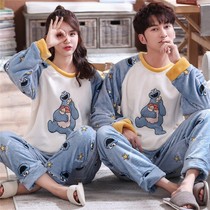 Pajamas couples autumn and winter womens flannel padded velvet coral velvet pajamas mens winter home clothing set long sleeves