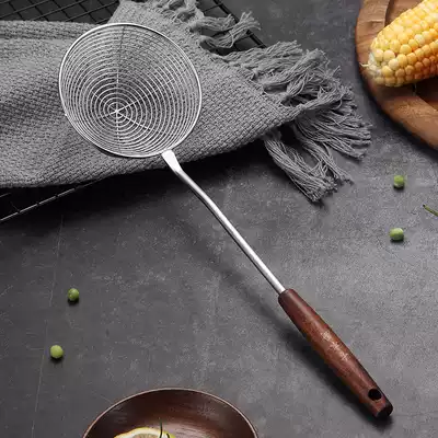 Stainless steel colander wooden handle large filter screen household fried hot pot colander fence mixed noodle spoon spoon scoop kitchen