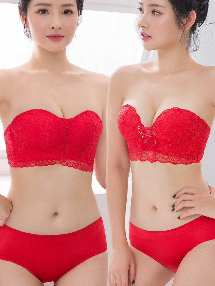 Red wedding lingerie female strapless gathered non-slip wedding bridal bra tube top style natal year of the rabbit suit