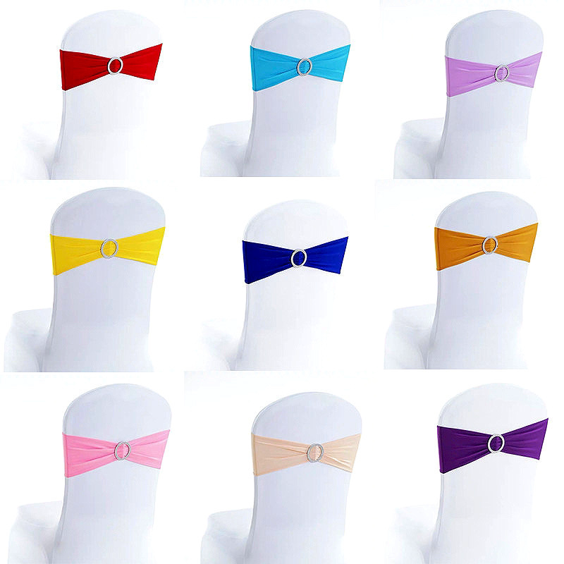 Purple red blue and green wedding chair back flower free elastic chair jacket butterfly knot chair back wedding belt customized