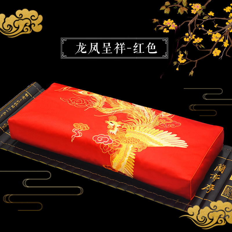 Dragon Pineapple embroidered with antique wedding celebration pillow China Wind palace Square Protective Neck Pillow Rectangular Buckwheat Brocade Black Bitter Buckwheat
