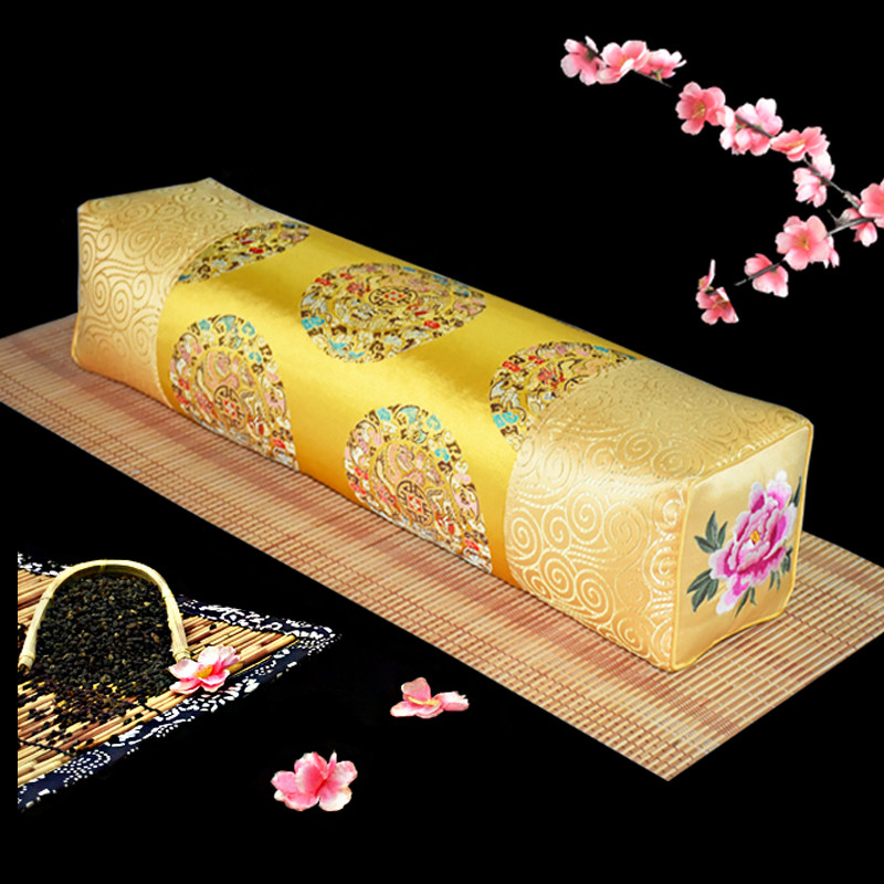 China Wind Retro Embroidery Pillow Old Chinese Style Square Imitation Antique Chinese Brocade Palace Buckwheat Shell Golden Single